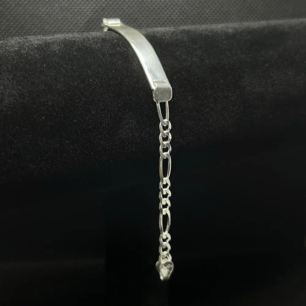 Esclava fígaro con plaquita de plata 925,Silver 925 Bracelet - 7 Inch